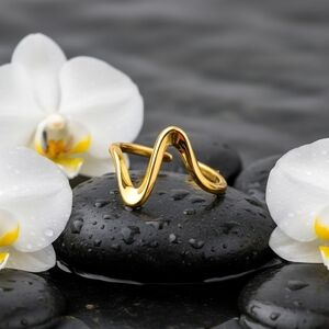 18K Gold Plated Stainless Steel Wave Ring Adjustable Modern Boho Statement